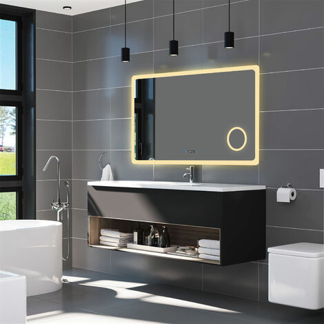 Miroir anti-buée avec horloge, 3 en 1 éclairage blanc froid chaud neutre anti buée tactile mural miroir lumineux cosmétique de maquillage 140 x 80 cm 1