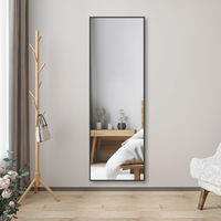 Biubiubath Miroir sur pied au sol 140x40cm,miroir pleine longueur,à suspendre ou à poser,cadre noir