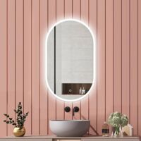 Biubiubath Miroir de salle de bain Ovale LED 45x80cm, Dimmable + Mémoire + Anti-Buée, CE IP44