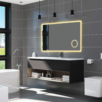 Biubiubath – Miroir lumineux de salle de bain 80 x 60 cm – Éclairage LED 3 couleurs – Fonction anti-buée tactile – Miroir grossissant x3