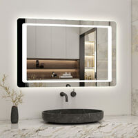 Miroir avec éclairage intégré, l.100 x H.60 cm Miroir lumineux anti buée, miroir de salle de bain