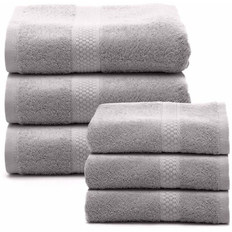 Set di asciugamani 3 pezzi geometrici grigi in cotone 100