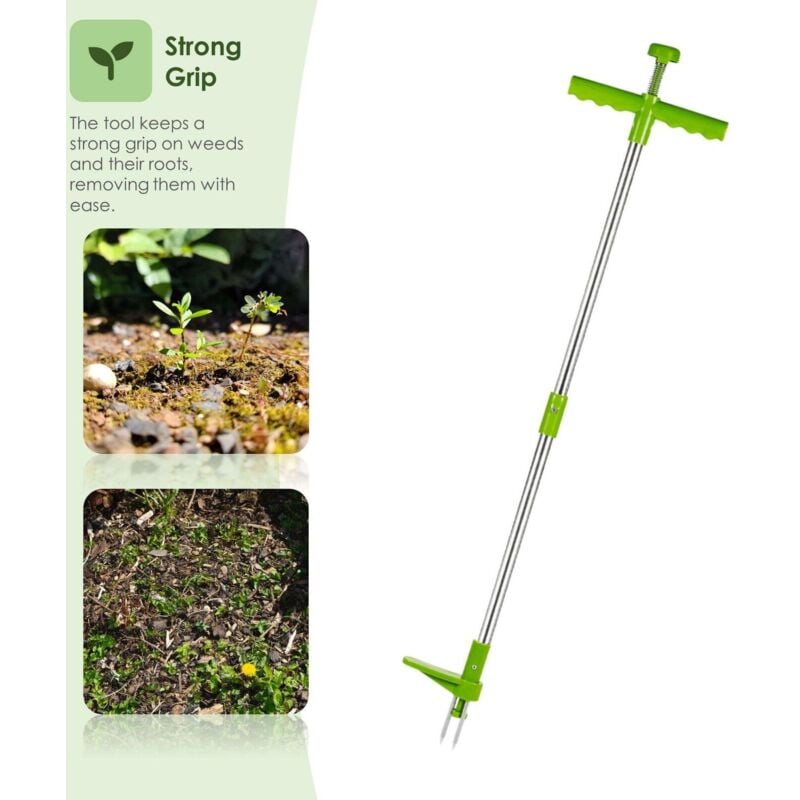Long Handled Weed Remover - Aluminium No Bend Garden Lawn Weeding Tool with  3 Claws & Foot Pedal - Measures 100 x 21.5 x 4.5cm