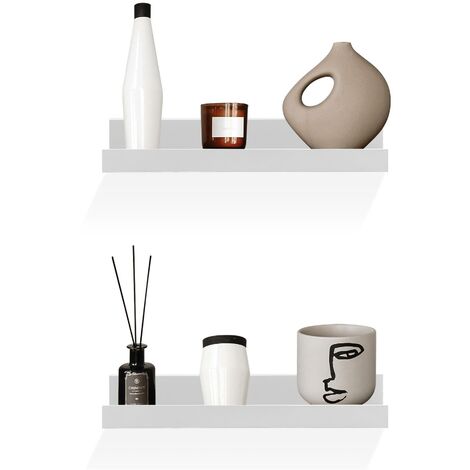 Set of 2 Floating Wall Shelves Picture Ledge Display Racks Book Hanging Shelf (White, 30 x 10 x 5 cm)