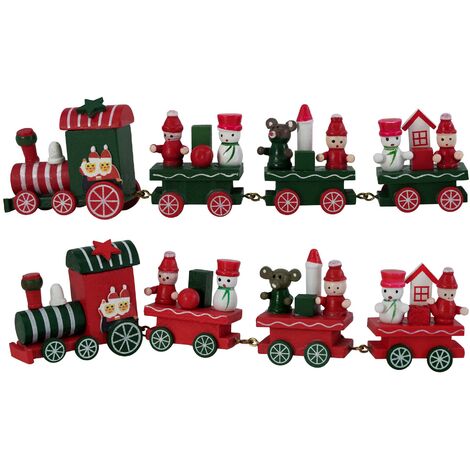 Wooden Christmas Train Santa Snowman 4 Pieces Train Set Christmas Gift ...