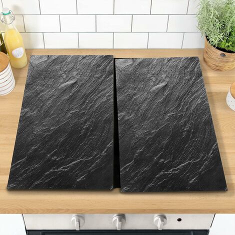 Set of 2 Stone Effect Glass Chopping Board Induction Ceramic Hob Cover Worktop