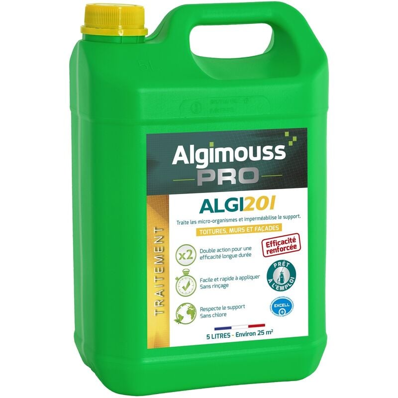 ALGI 201 - 5 LITRES - Traitement et imperméabilisant toitures, murs, façades ALGIMOUSS - 088001