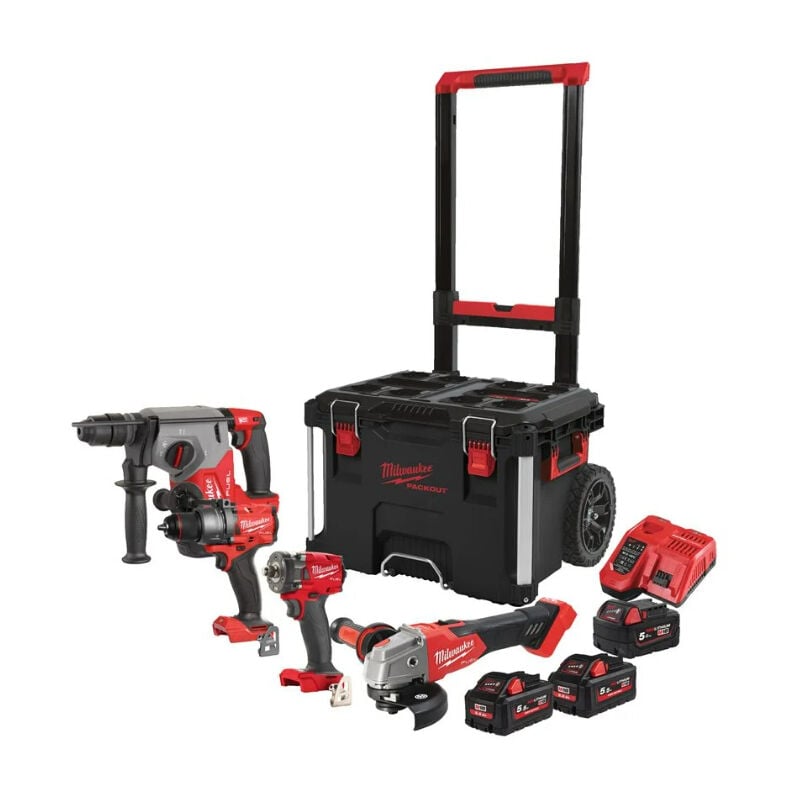PACK 4 MACHINES MILWAUKEE M18 FPP4C-555T Powerpack, 1 CHARIOT PACKOUT -  4933492525