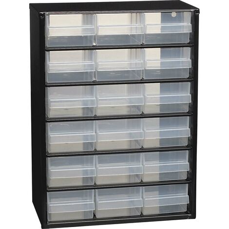 Casier de rangement 18 tiroirs en métal 420x306x147mm – Fixation murale – Pour outils et fournitures – 9008 – Raaco