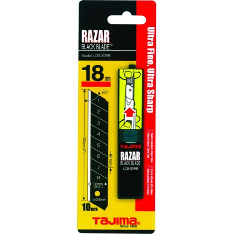 Tajima – Boite de 10 lames 18mm sécables noires – Conçues pour coupe précise – Anti-rouille et anti-adhésives – Pour matériaux variés