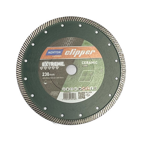 Norton – Disque à tronçonner diamant 230 mm – Pour céramique, grès cérame, granit – Coupe précise, segments 10 mm – Bride renforcée