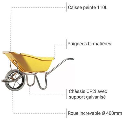 Brouette Haemmerlin Pro Select Plume Roue Increvable 110 L Jaune -305132305