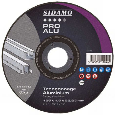 Sidamo – Disque à tronçonner 125mm – Épaisseur 1mm – Alésage 22,23mm – Pour aluminium et métaux non ferreux – Haute performance pour travaux intensifs