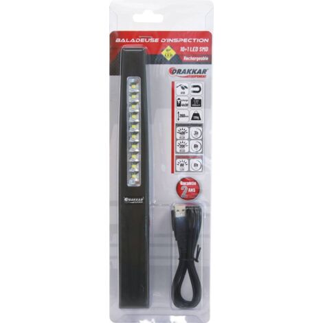 Drakkar Equipement – Baladeuse de chantier LED rechargeable 400 lumens – Autonomie 3 à 8h – IP42 pour environnements humides – Fixation magnétique