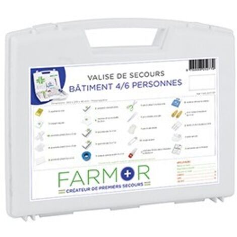 Farmor – Coffret de secours bâtiment 4/6 personnes – Conforme OPPBTP – Support mural pour véhicule – FAR2077PP