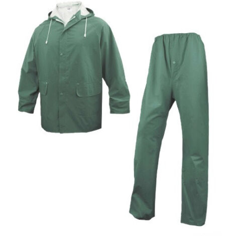 Delta Plus – Ensemble de pluie veste et pantalon taille L – Coutures soudées – Capuche fixe avec cordon – Pantalon avec taille élastique