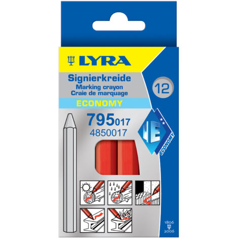 Lot de 12 craies de marquage rouges 11x110mm – Pour surfaces variées : bois, béton, métal – Traçage net et visible – Lyra - L4850017