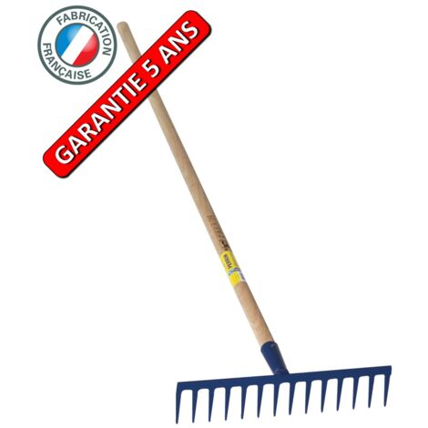 Râteau 14 dents droites en acier 22Mn b5 – Manche en bois 1,5m – Outil trempé haute résistance – Garantie 5 ans – Outils Perrin