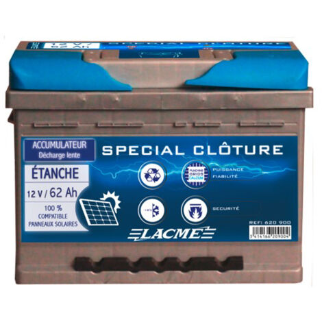 Accu 12V/62Ah pour l'alimentation des clôtures électriques - LACME - 620900