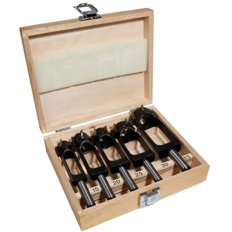 Coffret de 5 mèches à bouchonner HSS pour bois tendre et dur – Diamètres 15-20-25-30-35 mm – Fixation cylindrique – 694290 – Mecabois