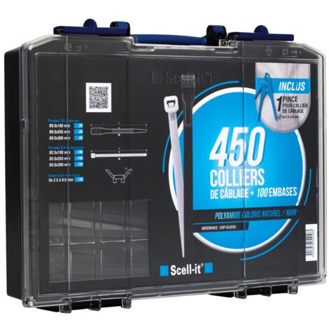 Scell-It – Coffret de 450 colliers de serrage en polyamide – Résistance jusqu'à 22 kg – Pince incluse – COFELECOL (1/5)