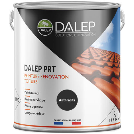 Dalep – Peinture rénovation toiture microporeuse anthracite 3L – Imperméabilisant sans solvant – Pouvoir adhérent élevé – Protection UV