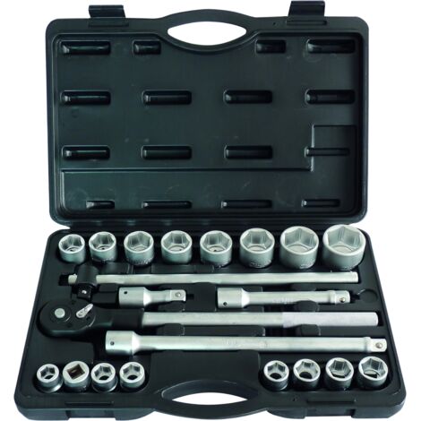 Drakkar Equipement – Coffret cliquet et douilles 3/4' – 21 pièces en acier chrome vanadium – Longueur cliquet 500mm – 15134 (1/4)