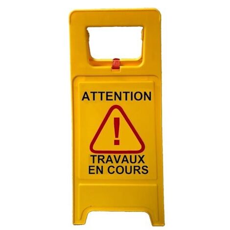 Mottez – Panneau de signalisation 'Travaux en cours' auto-portant 63x30cm en polypropylène jaune – Impression double face – M002CT (1/4)