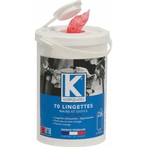 Lingettes nettoyantes mains 310x270mm - pot distributeur de 70 lingettes KARZHAN - 57555 (1/2)