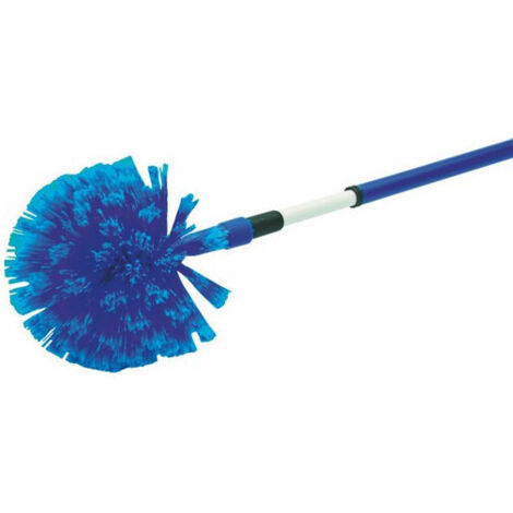 Balai tête de loup rond télescopique – Manche métal gainé plastique – Fibres vyniles pour surfaces élevées – Sortie 85 mm