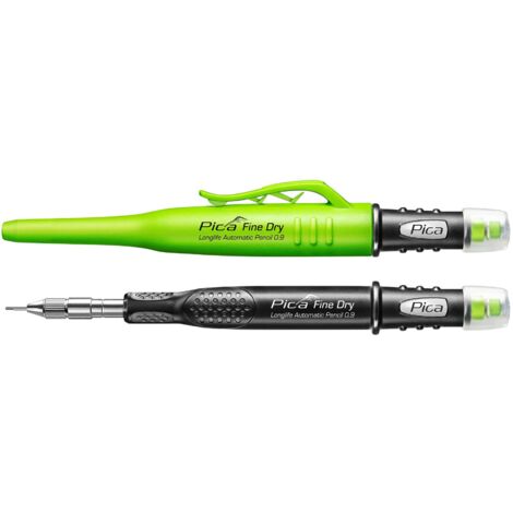 Marqueur fin graphite sec Pica – Mine 0,9 mm – Résistant à l'eau et à la lumière – Mécanisme de rétraction automatique