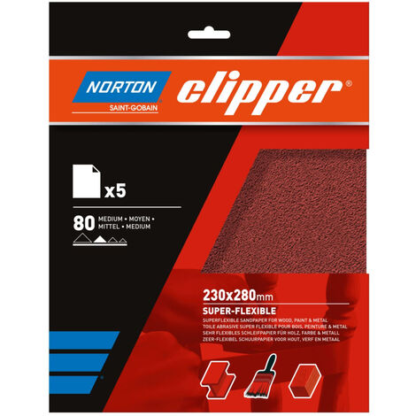 Feuille de toile abrasive super flexible - grain 80 - 230x280 mm - liasse de 5 pcs NORTON - 66261118247