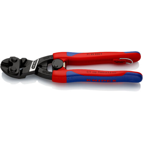 KNIPEX 71 22 200 T CoBolt® Coupe-boulons compact avec gaines bi-matière minces, avec œillet de fixation intégré pour fixation d’un dispositif antichute atramentisée noire 200 mm