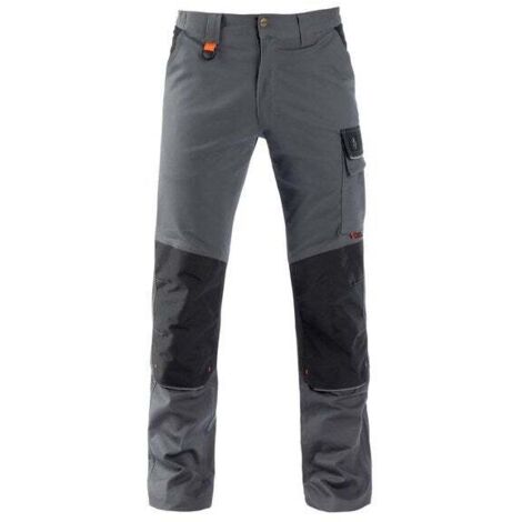 Kapriol – Pantalon de travail Tenere Pro gris et noir taille S – 97% coton, 3% élasthanne – 6 poches – Emplacement pour genouillères