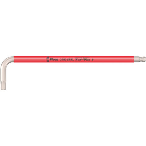 Cle male coudee WERA inox 6 panx avec tete spherique, 6,0x172mm, gainage de couleur (1/5)