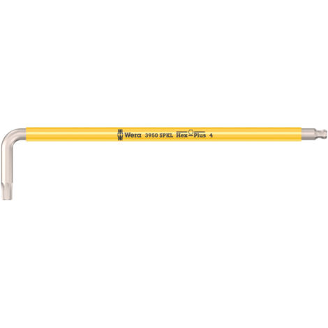 Cle male coudee WERA inox 6 pans avec tete spherique, 4,0x137mm, gainage de couleur (1/5)
