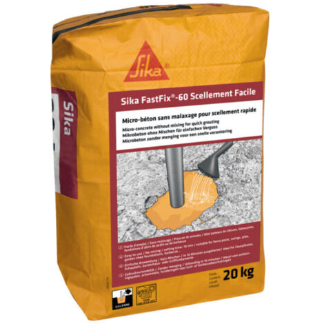 Sika – Micro-béton pour scellement rapide – 20 kg – Fixation de poteaux, balançoires, mobilier urbain – Prêt à l'emploi avec 2,5 L d'eau - FastFix-60