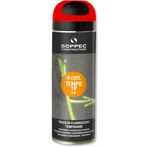 Bombe de peinture - Traceur de chantier SOPPEC rouge fluo temporaire 2-8 semaines - 141613