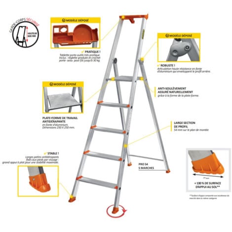 Escabeau DUARIB aluminium 4 marches PRO 54 - 609204