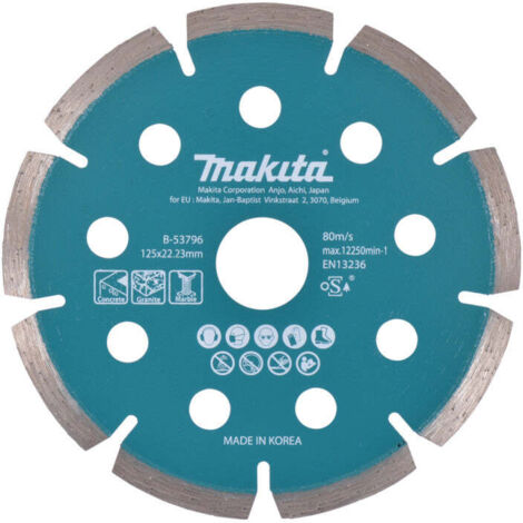 Makita – Disque diamant 125mm ultra-fin pour meuleuse – Coupez béton et granite – Épaisseur 1,6mm – Alésage 22,23mm – B53796