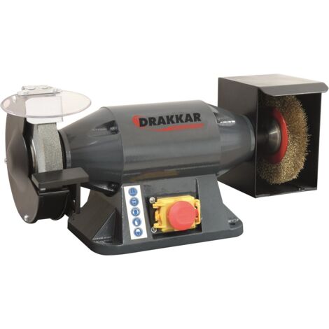 Drakkar Equipement – Touret à meuler 150 mm – Puissant moteur 520 W – Vitesse 2950 tr/min – Pour meulage et brossage précis – 15526