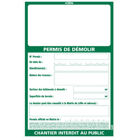Taliaplast – Panneau de signalisation permis de démolir 800 x 1200 mm – Matériau PP-alvéolaire – Conforme législation – 570103 (1/2)