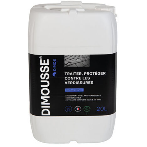 Dimos – DIMOUSSE Anti-parasite végétal 20L – Traitement préventif et curatif pour toiture – Biodégradable à 98% – Compatible zinc et aluminium