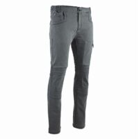 Facom – Jean denim stretch gris taille 42 – Tissu 75% coton, 23% polyester, 2% élasthanne – Renforts matelassés aux genoux – Usage intensif en atelier