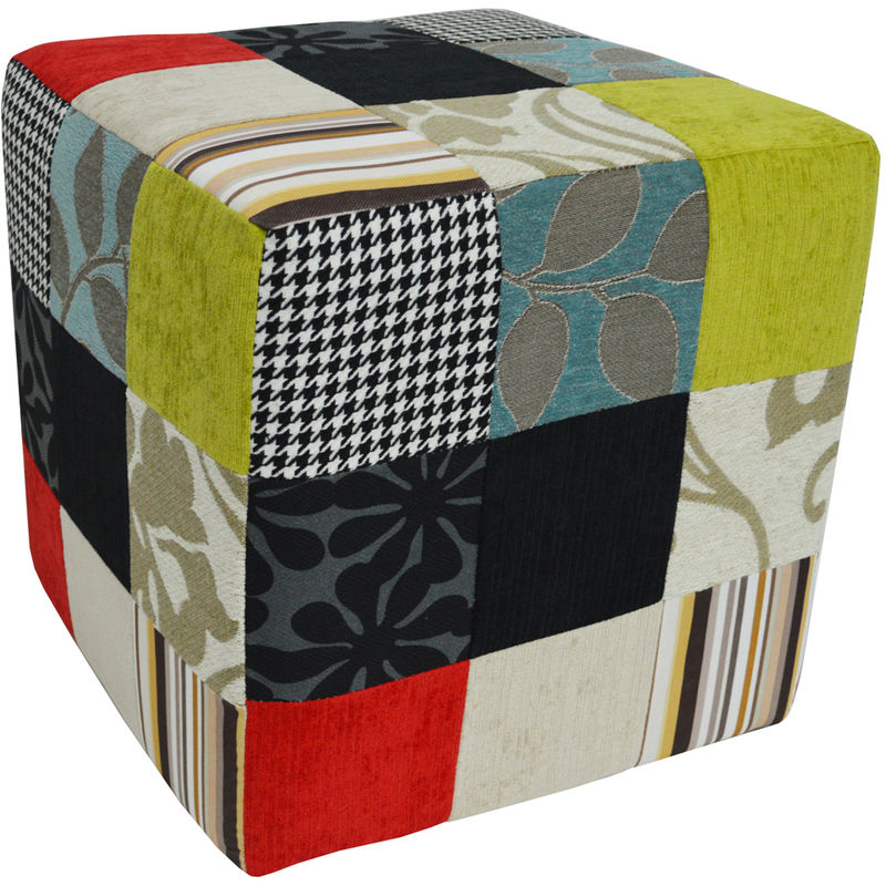 PLUSH PATCHWORK - Cube Stool / Pouffe - Blue / Green / Red