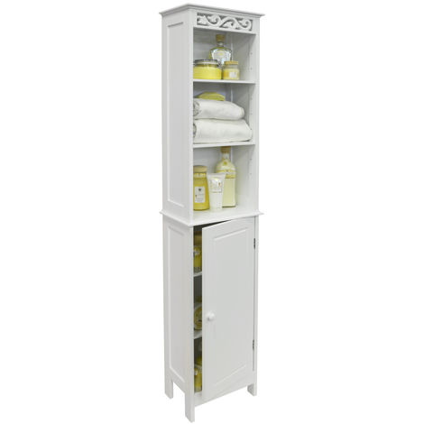 Fleur Floor Standing Tall Bathroom Storage Cupboard With Open Shelves White Floor Standing Tall Bathroom Storage, Bathroom Storage Cabinets Floor Standing Tall