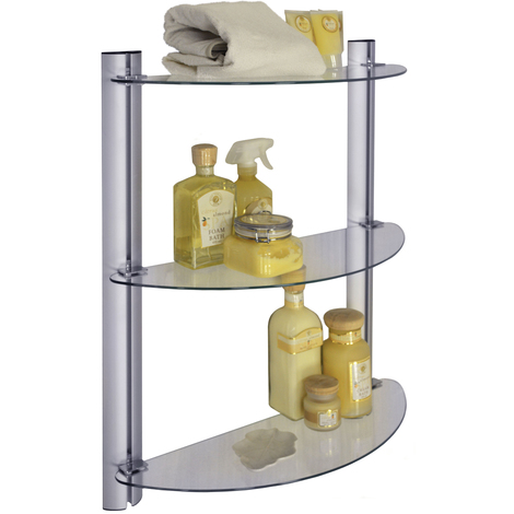 SPLASH - 3 Tier Glass Adjustable Bathroom Wall Storage Shelves - Silver
