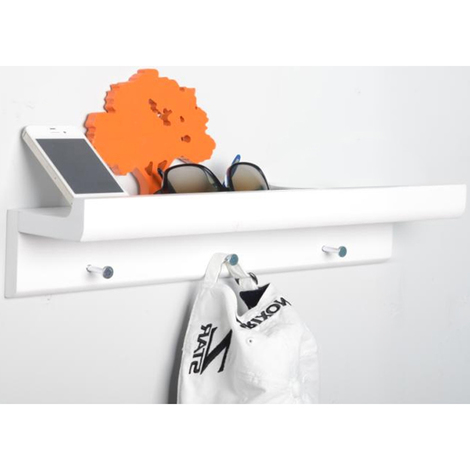 OAKLEY - Wall Mounted 45cm Organiser Floating Shelf with 3 Key / Coat Hooks - White - White