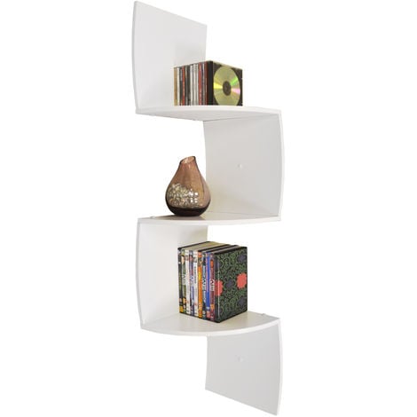 Karo Curved 113cm Wall Mounted, White Floating Corner Bookshelves