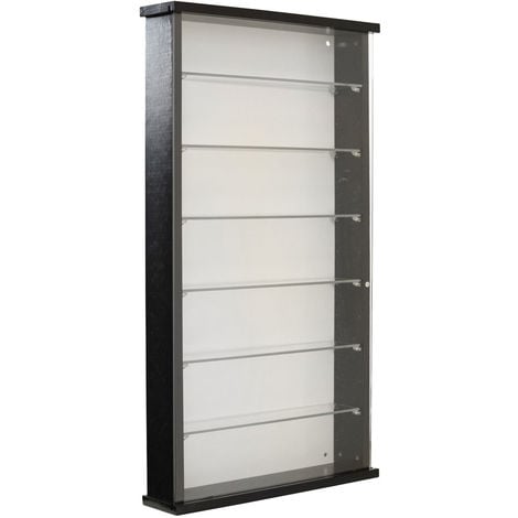 EXHIBIT - Wood 6 Shelf Glass Wall Display Cabinet - Black